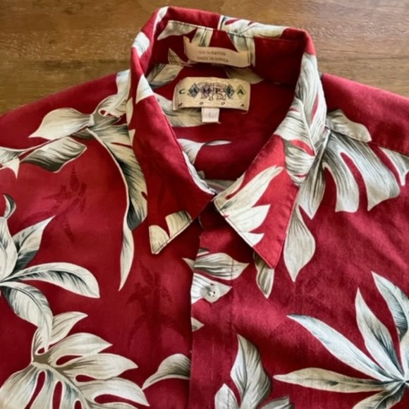 Vintage Campia Moda Mens Hawaiian Floral Shirt S/S Size Large LG Red Tan Rayon - Picture 3 of 5